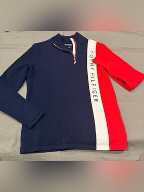 Tommy Hilfiger Red, White & Blue (navy) Half-Zip Logo Pullover. Patriotic.